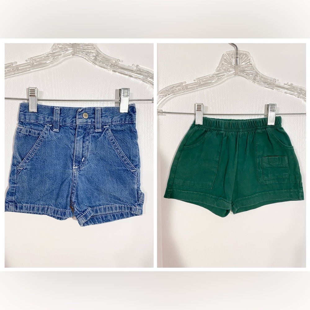 2 Pc Y2K VTG Shorts Lot Denim Carpenter & Green Cargo Knit 12 Month Unisex
